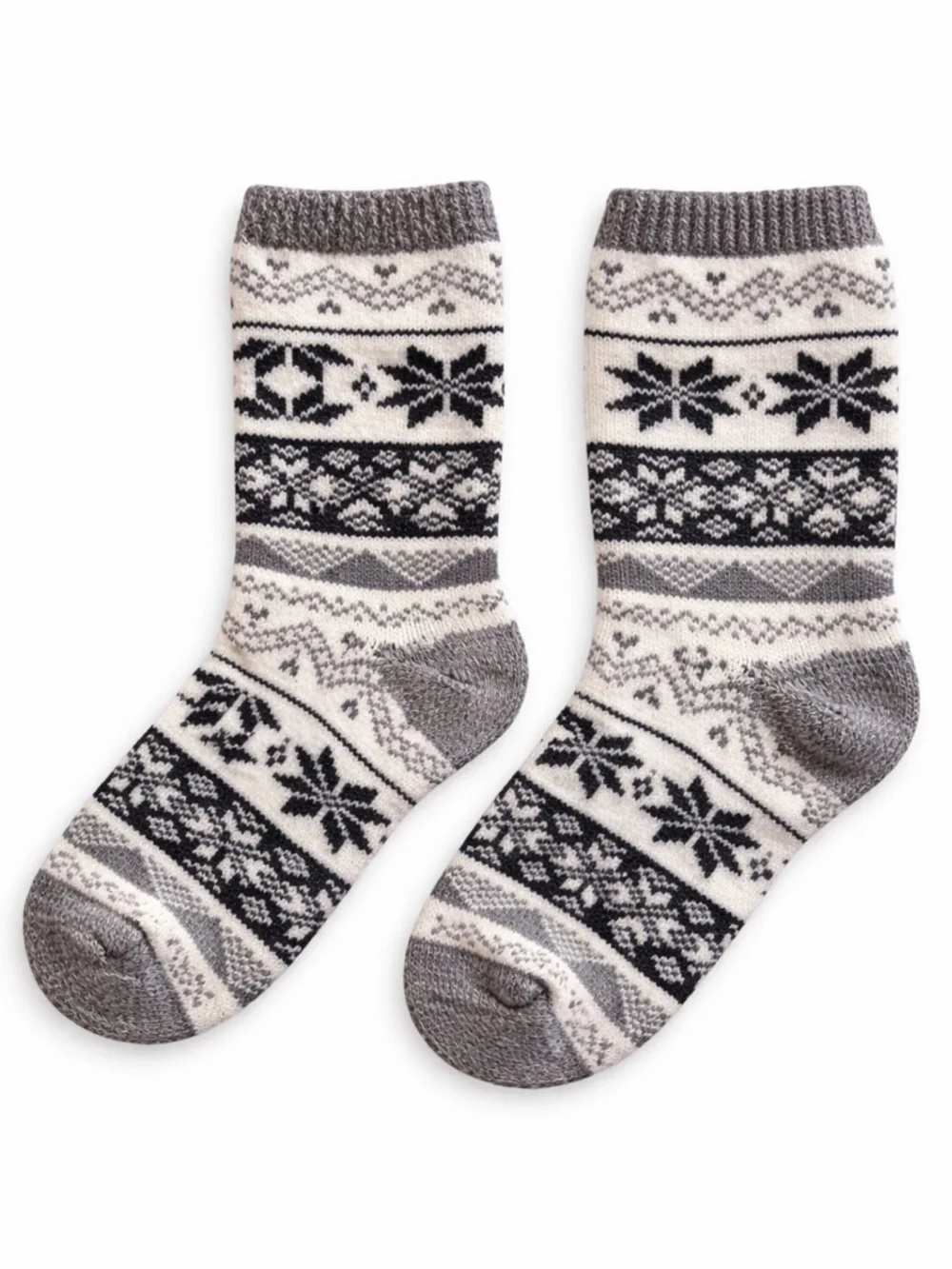 White Gray and Black Crew Socks with Knit Design